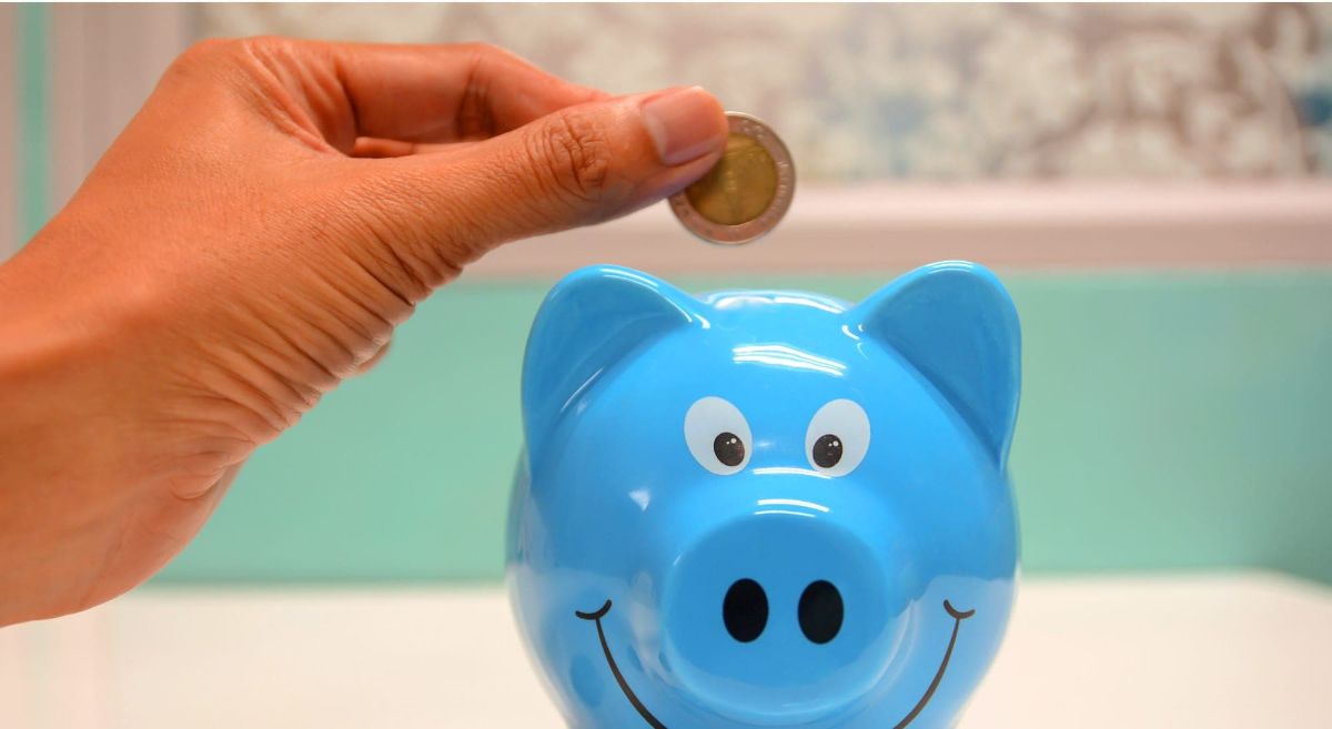 Person putting money in piggy bank